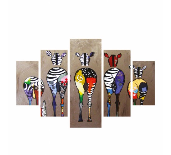 ΠΙΝΑΚΑΣ ΠΕΝΤΑΠΤΥΧΟ MDF COLORFUL ZEBRAS 82Χ56x3 HM7207.03
