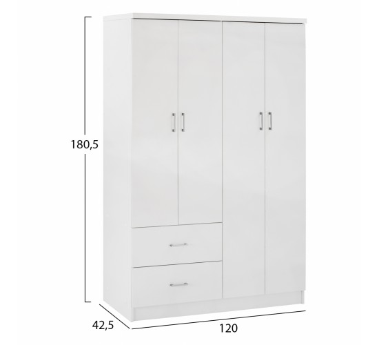 ΝΤΟΥΛΑΠΑ 4ΦΥΛΛΗ ME 2 ΣΥΡΤΑΡΙΑ BLAKELY HM339.05 ΛΕΥΚΗ 120Χ42,5Χ180,5 εκ. 4φυλλη