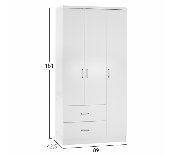 ΝΤΟΥΛΑΠΑ 3ΦΥΛΛΗ ME 2 ΣΥΡΤΑΡΙΑ CAESAR HM340.05 ΛΕΥΚΗ 89x42,5x181 εκ. 3φυλλη