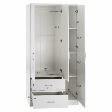 ΝΤΟΥΛΑΠΑ 3ΦΥΛΛΗ ME 2 ΣΥΡΤΑΡΙΑ CAESAR HM340.05 ΛΕΥΚΗ 89x42,5x181 εκ. 3φυλλη