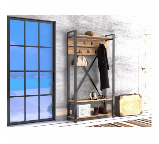 ΕΠΙΠΛΟ ΕΙΣΟΔΟΥ HM8943.01 NATURAL WOOD & ΜΑΥΡΟ  90x34x180 εκ.