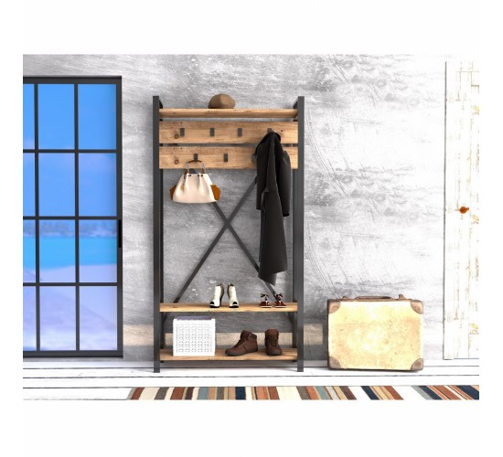 ΕΠΙΠΛΟ ΕΙΣΟΔΟΥ HM8943.01 NATURAL WOOD & ΜΑΥΡΟ  90x34x180 εκ.