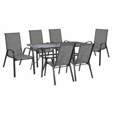 ΣΕΤ ΤΡΑΠΕΖΑΡΙΑ 7ΤΜΧ ΤΡΑΠΕΖΙ BRUNO 150X90 ΜΕ ΠΟΛΥΘΡΟΝΕΣ TEXTILINE ΓΚΡΙ HM11471 6 θέσεων