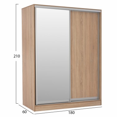 ΝΤΟΥΛΑΠΑ 2ΦΥΛΛΗ 180X60X210Υεκ. ΣΥΡΟΜΕΝΗ ΜΕ ΚΑΘΡΕΠΤΗ SONAMA OAK HM2437 2φυλλη