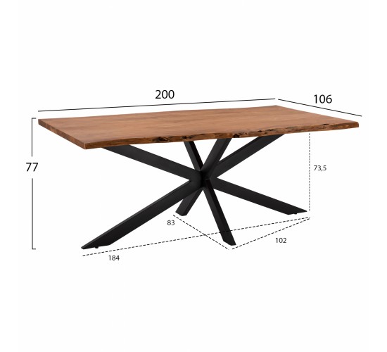 ΤΡΑΠΕΖΙ ΤΡΑΠΕΖΑΡΙΑΣ MONTANA SUPERIOR ΜΑΣΙΦ ΑΚΑΚΙΑΣ HM8716.11 200x85-110x77Υεκ.