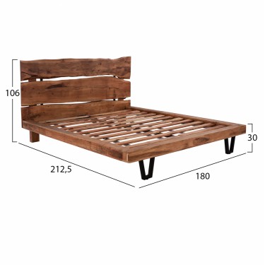 ΚΡΕΒΑΤΙ NICOLE HM8218.11 ΑΠΟ ΜΑΣΙΦ ΞΥΛΟ ΑΚΑΚΙΑΣ 212,5x180x106εκ. ΓΙΑ ΣΤΡΩΜΑ 160Χ200 Υπέρδιπλο