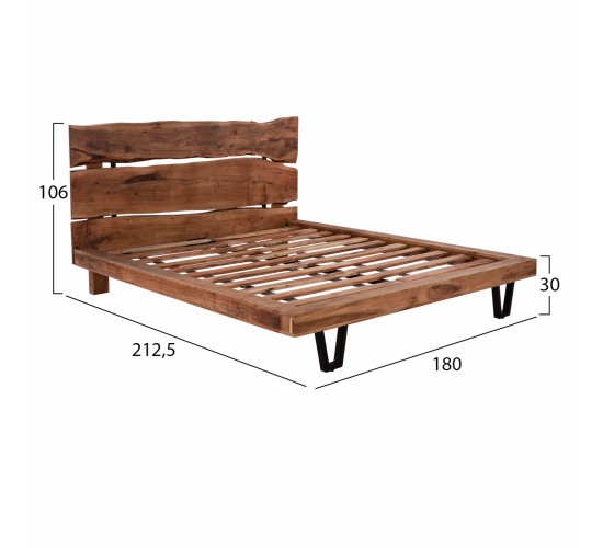 ΚΡΕΒΑΤΙ NICOLE HM8218.11 ΑΠΟ ΜΑΣΙΦ ΞΥΛΟ ΑΚΑΚΙΑΣ 212,5x180x106εκ. ΓΙΑ ΣΤΡΩΜΑ 160Χ200 Υπέρδιπλο