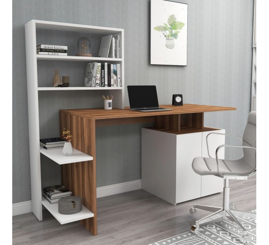 ΓΡΑΦΕΙΟ ΜΕ ΒΙΒΛΙΟΘΗΚΗ ROCHELL ΜΕΛΑΜΙΝΗ OLIVE GREY ΛΕΥΚΟ 146,3x55x128,8Υεκ.HM8886.11
