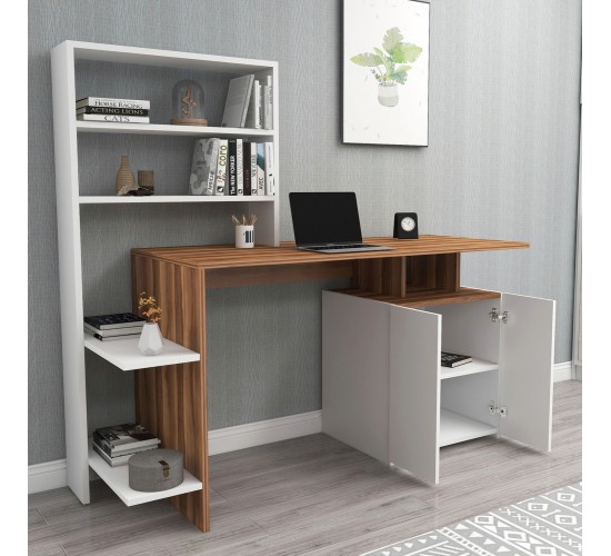 ΓΡΑΦΕΙΟ ΜΕ ΒΙΒΛΙΟΘΗΚΗ ROCHELL ΜΕΛΑΜΙΝΗ OLIVE GREY ΛΕΥΚΟ 146,3x55x128,8Υεκ.HM8886.11