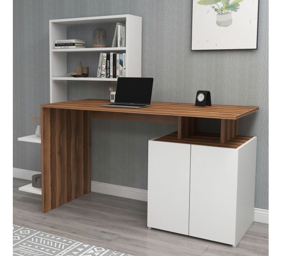 ΓΡΑΦΕΙΟ ΜΕ ΒΙΒΛΙΟΘΗΚΗ ROCHELL ΜΕΛΑΜΙΝΗ OLIVE GREY ΛΕΥΚΟ 146,3x55x128,8Υεκ.HM8886.11