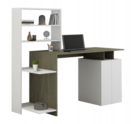 ΓΡΑΦΕΙΟ ΜΕ ΒΙΒΛΙΟΘΗΚΗ ROCHELL ΜΕΛΑΜΙΝΗ OLIVE GREY ΛΕΥΚΟ 146,3x55x128,8Υεκ.HM8886.11