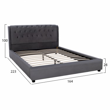 ΚΡΕΒΑΤΙ ODALYS 150X200 ΒΕΛΟΥΔΟ ΥΦΑΣΜΑ ΓΚΡΙ HM549.11 164x223x100 εκ. Διπλό