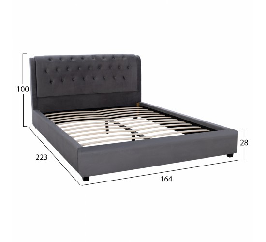 ΚΡΕΒΑΤΙ ODALYS 150X200 ΒΕΛΟΥΔΟ ΥΦΑΣΜΑ ΓΚΡΙ HM549.11 164x223x100 εκ. Διπλό