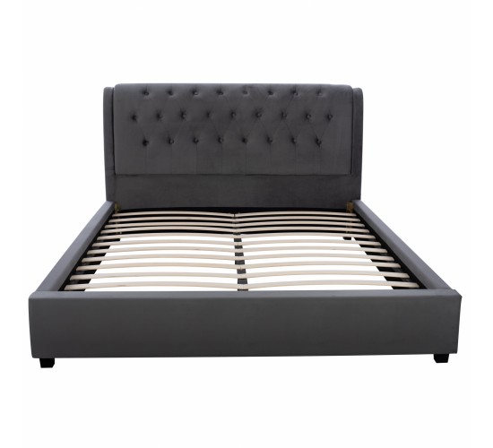 ΚΡΕΒΑΤΙ ODALYS 150X200 ΒΕΛΟΥΔΟ ΥΦΑΣΜΑ ΓΚΡΙ HM549.11 164x223x100 εκ. Διπλό