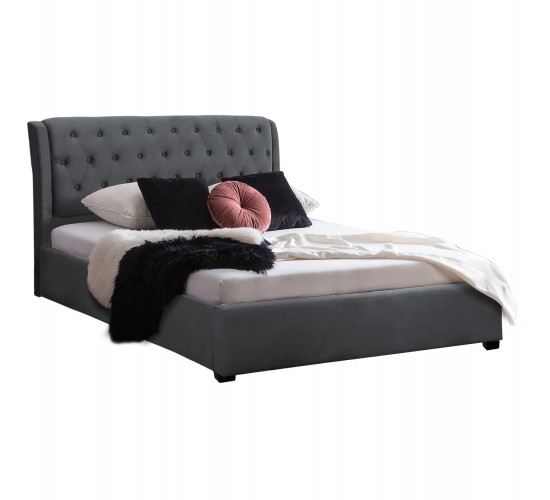 ΚΡΕΒΑΤΙ ODALYS 150X200 ΒΕΛΟΥΔΟ ΥΦΑΣΜΑ ΓΚΡΙ HM549.11 164x223x100 εκ. Διπλό