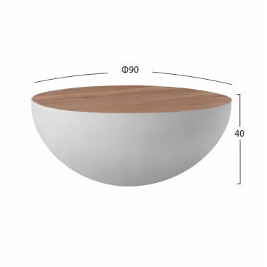 ΔΙΑΚΟΣΜΗΤΙΚΟ ΤΡΑΠΕΖΙ ΣΑΛΟΝΙΟΥ BOWL Φ90X40Yεκ. ΛΕΥΚΟ ΜΕ ΞΥΛΟ ΑΚΑΚΙΑΣ HM8717.03