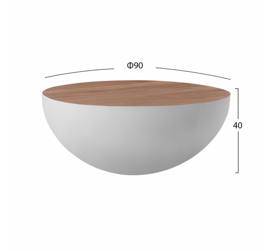 ΔΙΑΚΟΣΜΗΤΙΚΟ ΤΡΑΠΕΖΙ ΣΑΛΟΝΙΟΥ BOWL Φ90X40Yεκ. ΛΕΥΚΟ ΜΕ ΞΥΛΟ ΑΚΑΚΙΑΣ HM8717.03