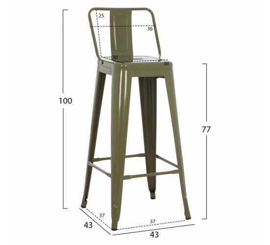 ΣΚΑΜΠΟ BAR ΜΕΤΑΛΛΙΚΟ MELITA ME ΠΛΑΤΗ ΣΕ DARK OLIVE GREEN HM8643.03 43Χ43Χ100εκ.