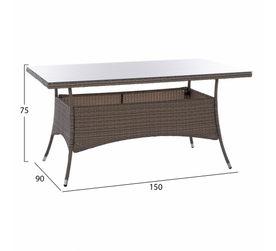ΤΡΑΠΕΖΙ ΜΕΤΑΛΛΙΚΟ MINSK RATTAN ΓΚΡΙ HM5507.01 150x90x75Υ εκ.