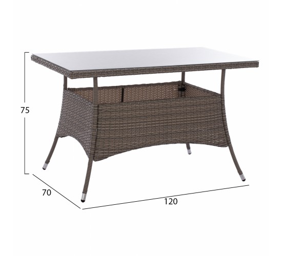 ΤΡΑΠΕΖΙ ΜΕΤΑΛΛΙΚΟ MILITARY RATTAN ΓΚΡΙ HM5141.31 120x70x75Υ εκ.