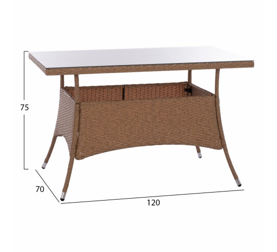 ΤΡΑΠΕΖΙ ΜΕΤΑΛΛΙΚΟ MILITARY RATTAN ΜΠΕΖ ΚΑΦΕ HM5141.32 120x70x75Υ εκ.
