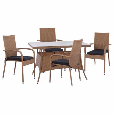 ΣΕΤ ΤΡΑΠΕΖΑΡΙΑΣ 5ΤΜΧ ΤΡΑΠ. 120Χ70 & ΠΟΛΥΘΡΟΝΕΣ WICKER RATTAN ΜΠΕΖ ΚΑΦΕ HM11711.32 4 θέσεων