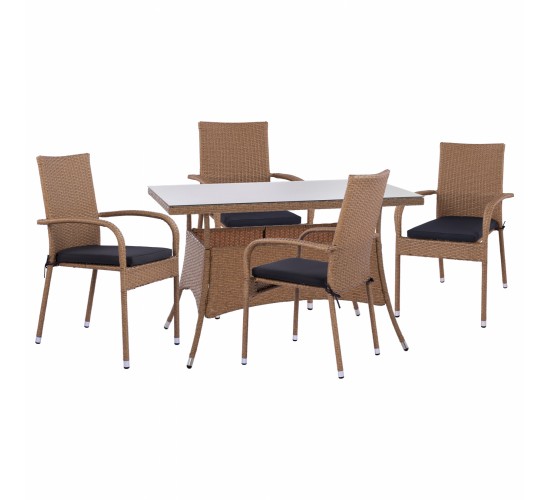 ΣΕΤ ΤΡΑΠΕΖΑΡΙΑΣ 5ΤΜΧ ΤΡΑΠ. 120Χ70 & ΠΟΛΥΘΡΟΝΕΣ WICKER RATTAN ΜΠΕΖ ΚΑΦΕ HM11711.32 4 θέσεων