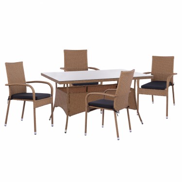 ΣΕΤ ΤΡΑΠΕΖΑΡΙΑΣ 5ΤΜΧ ΤΡΑΠ. 150Χ90 & ΠΟΛΥΘΡΟΝΕΣ WICKER RATTAN ΜΠΕΖ ΚΑΦΕ HM11713.02 4 θέσεων