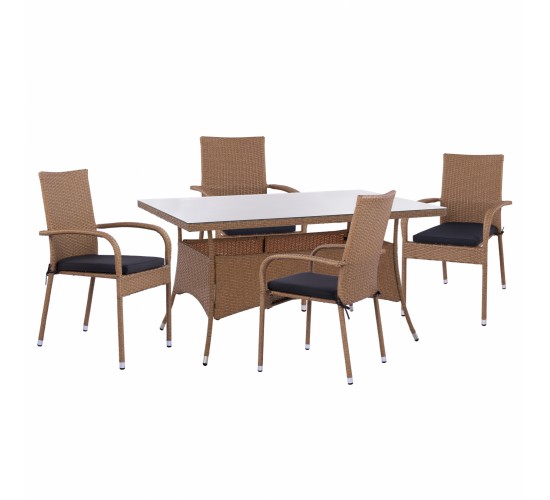 ΣΕΤ ΤΡΑΠΕΖΑΡΙΑΣ 5ΤΜΧ ΤΡΑΠ. 150Χ90 & ΠΟΛΥΘΡΟΝΕΣ WICKER RATTAN ΜΠΕΖ ΚΑΦΕ HM11713.02 4 θέσεων
