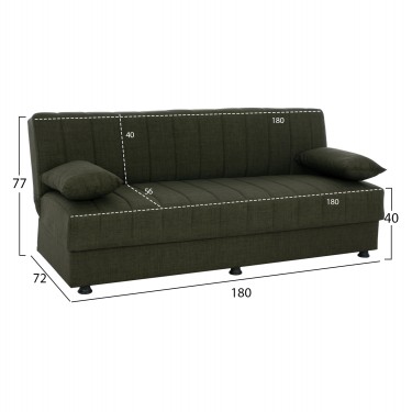 ΚΑΝΑΠΕΣ ΚΡΕΒΑΤΙ ANDRI ΤΡΙΘΕΣΙΟΣ DARK OLIVE HM3239.05 180x72x77 εκ. 3θέσιος