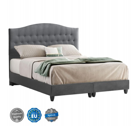 ΚΡΕΒΑΤΙ MALENA ΑΠΟ ΓΚΡΙ ΒΕΛΟΥΔΟ HM638.10 ΓΙΑ ΣΤΡΩΜΑ 150x200 εκ. Διπλό