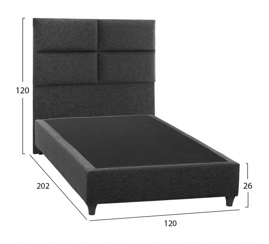 ΚΡΕΒΑΤΙ MILO ΑΠΟ ΓΚΡΙ ΥΦΑΣΜΑ HM646.01 ΓΙΑ ΣΤΡΩΜΑ 120x200 εκ. Ημίδιπλο