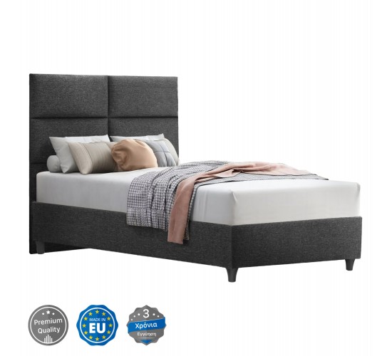 ΚΡΕΒΑΤΙ MILO ΑΠΟ ΓΚΡΙ ΥΦΑΣΜΑ HM646.01 ΓΙΑ ΣΤΡΩΜΑ 120x200 εκ. Ημίδιπλο