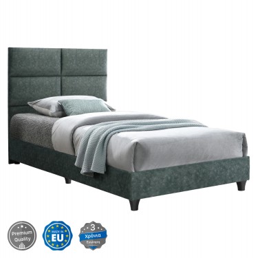ΚΡΕΒΑΤΙ MILO ΑΠΟ ΠΡΑΣΙΝΟ ΥΦΑΣΜΑ τύπου NUBUCK HM652.27 ΓΙΑ ΣΤΡΩΜΑ 90x200 εκ. Μονό