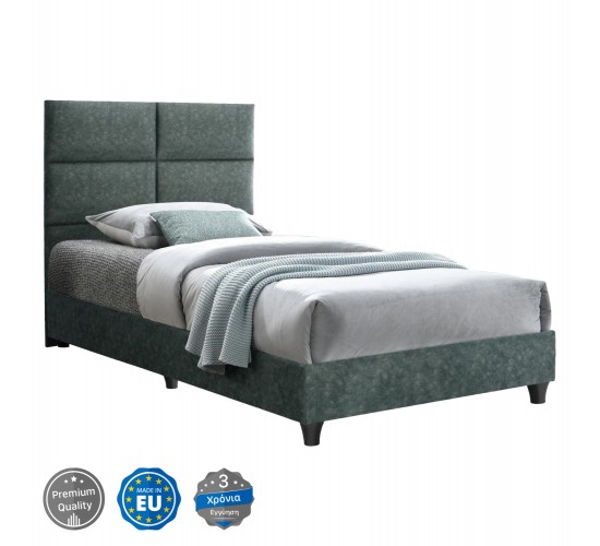 ΚΡΕΒΑΤΙ MILO ΑΠΟ ΠΡΑΣΙΝΟ ΥΦΑΣΜΑ τύπου NUBUCK HM652.27 ΓΙΑ ΣΤΡΩΜΑ 90x200 εκ. Μονό