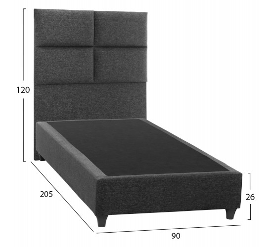 ΚΡΕΒΑΤΙ MILO ΑΠΟ ΓΚΡΙ ΥΦΑΣΜΑ HM652.01 ΓΙΑ ΣΤΡΩΜΑ 90x200 εκ. Μονό
