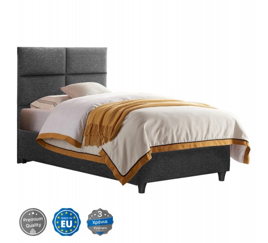 ΚΡΕΒΑΤΙ MILO ΑΠΟ ΓΚΡΙ ΥΦΑΣΜΑ HM652.01 ΓΙΑ ΣΤΡΩΜΑ 90x200 εκ. Μονό