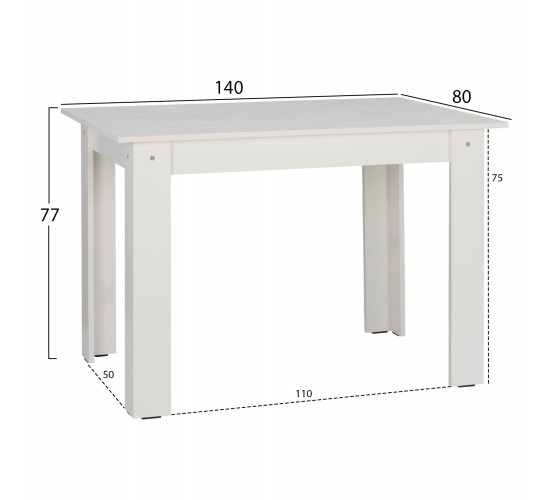 ΤΡΑΠΕΖΙ ΚΟΥΖΙΝΑΣ KELVIN 140x80x77Υεκ. ΛΕΥΚΟ HM2429.03