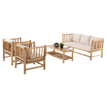 ΣΕΤ ΣΑΛΟΝΙ 4ΤΜΧ EDDARD HM9340 ΑΠΟ ΜΑΣΙΦ ΞΥΛΟ TEAK  ΦΥΣΙΚΟ - ΛΕΥΚΟ 4 θέσεων