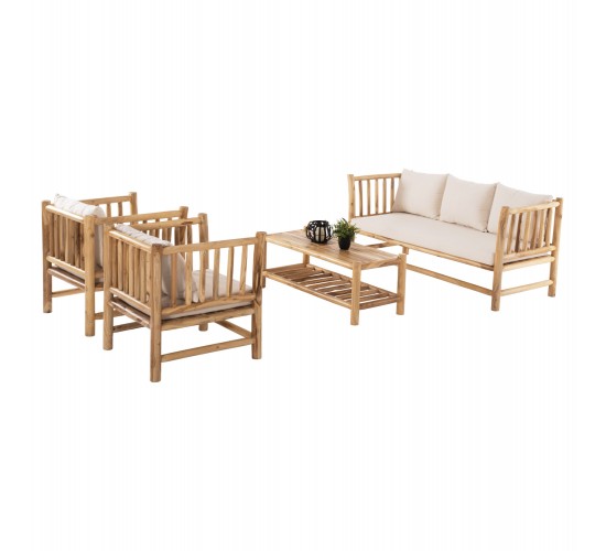 ΣΕΤ ΣΑΛΟΝΙ 4ΤΜΧ EDDARD HM9340 ΑΠΟ ΜΑΣΙΦ ΞΥΛΟ TEAK  ΦΥΣΙΚΟ - ΛΕΥΚΟ 4 θέσεων