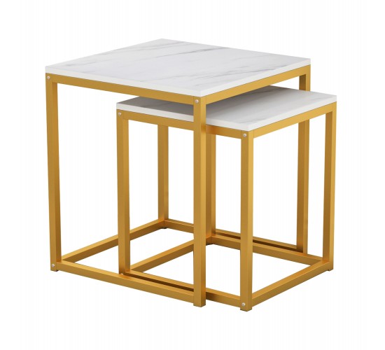 ΖΙΓΚΟΝ GRELAY 2 ΤΕΜ MDF ΟΨΗ ΜΑΡΜΑΡΟΥ & ΜΕΤΑΛΛΟ HM8762.11 45Χ45Χ50εκ. & 37Χ37Χ43 εκ.