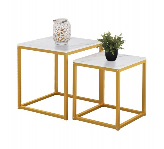 ΖΙΓΚΟΝ GRELAY 2 ΤΕΜ MDF ΟΨΗ ΜΑΡΜΑΡΟΥ & ΜΕΤΑΛΛΟ HM8762.11 45Χ45Χ50εκ. & 37Χ37Χ43 εκ.
