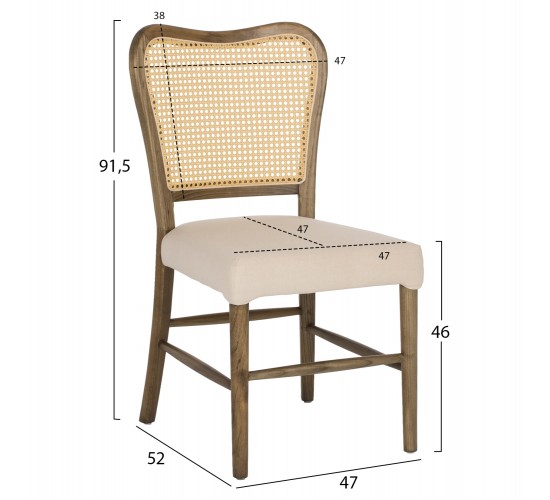 ΚΑΡΕΚΛΑ ΤΟΟΝ ΞΥΛΟ RATTAN ΥΦΑΣΜΑ HM9406.04 47x52x91,5Υεκ.