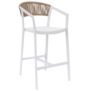 ΣΚΑΜΠΟ ΑΛΟΥΜΙΝΙΟΥ MIRI HM5892.12 ΜΕΣΑΙΟΥ ΥΨΟΥΣ RATTAN & TEXTLINE ΛΕΥΚΟ ΜΠΕΖ 55x56,5x99Y