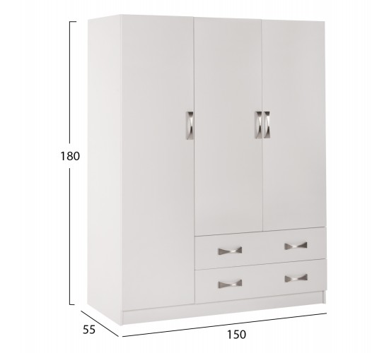 ΝΤΟΥΛΑΠΑ 3ΦΥΛΛΗ CARLY HM384.05 ΜΕ ΔΥΟ ΣΥΡΤΑΡΙΑ ΛΕΥΚΗ 150X55Χ180Υεκ. 3φυλλη