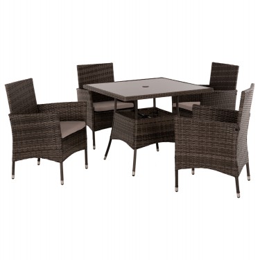 ΣΕΤ ΤΡΑΠΕΖΑΡΙΑΣ ΕΞΩΤ.ΧΩΡΟΥ 5ΤΜΧ HM5965 ΚΑΦΕ RATTAN-ΜΕΤΑΛΛΙΚΟΣ ΣΚΕΛΕΤΟΣ-ΓΥΑΛΙΝΗ ΕΠΙΦΑΝΕΙΑ 4 θέσεων