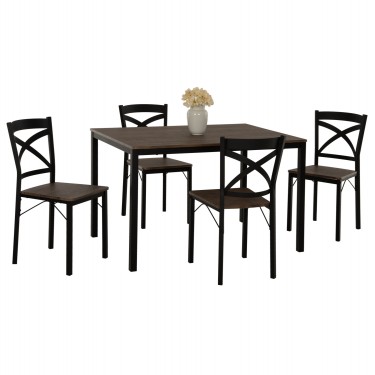 ΣΕΤ ΤΡΑΠΕΖΑΡΙΑΣ GOOSE 5ΤΜΧ HM9530.01 MDF ΚΑΡΥΔΙ-ΜΕΤΑΛΛΟ ΜΑΥΡΟ 120x80x75Yεκ. 4 θέσεων
