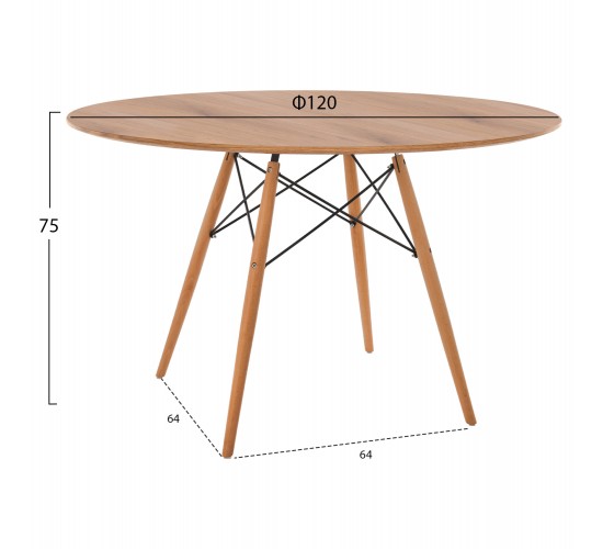 ΤΡΑΠΕΖΙ MINIMAL ΣΤΡΟΓΓΥΛΟ HM8454.04 MDF ΣΕ ΦΥΣΙΚΟ-ΠΟΔΙΑ ΟΞΙΑΣ ΣΕ ΦΥΣΙΚΟ Φ120Χ75Υεκ.