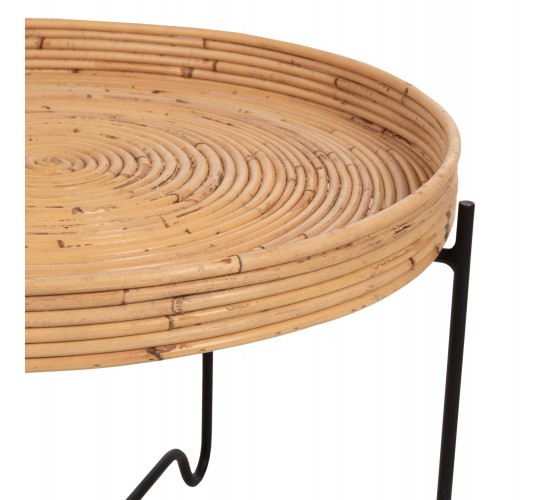 ΤΡΑΠΕΖΑΚΙ ΒΟΗΘΗΤΙΚΟ FLY HM7907 RATTAN ΦΥΣΙΚΟ ΧΡΩΜΑ-ΜΕΤΑΛΛΙΚΗ ΒΑΣΗ ΜΑΥΡΗ Φ50x40Υεκ.