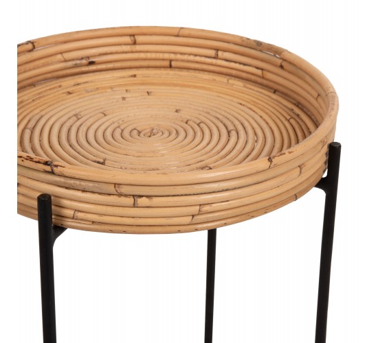 ΤΡΑΠΕΖΑΚΙ ΒΟΗΘΗΤΙΚΟ FLY HM7905 RATTAN ΦΥΣΙΚΟ ΧΡΩΜΑ-ΜΕΤΑΛΛΙΚΗ ΒΑΣΗ ΜΑΥΡΗ Φ32x48Yεκ.